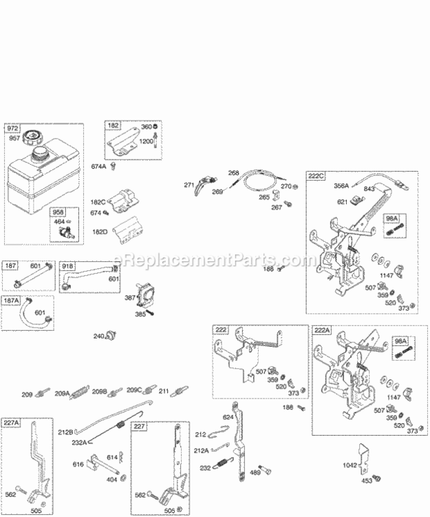 Controls_Governor_Springs_Fuel_Tank Diagram and Parts List for 19G412-1129-E1  Briggs and Stratton Engine